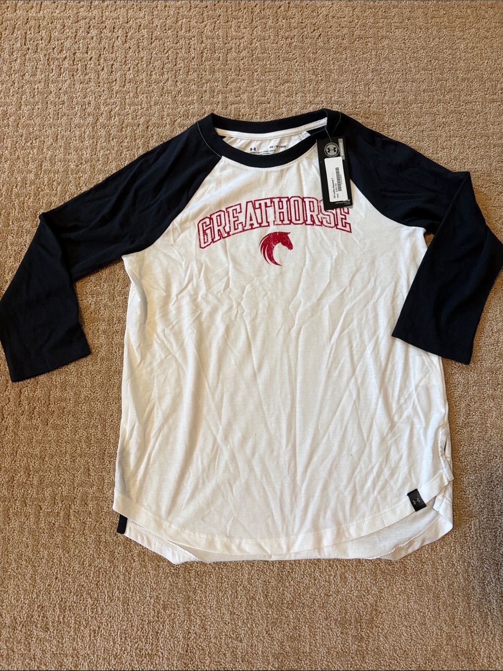 NWT Raglan GreatHorse Baseball Tee - White with Black Sleeves